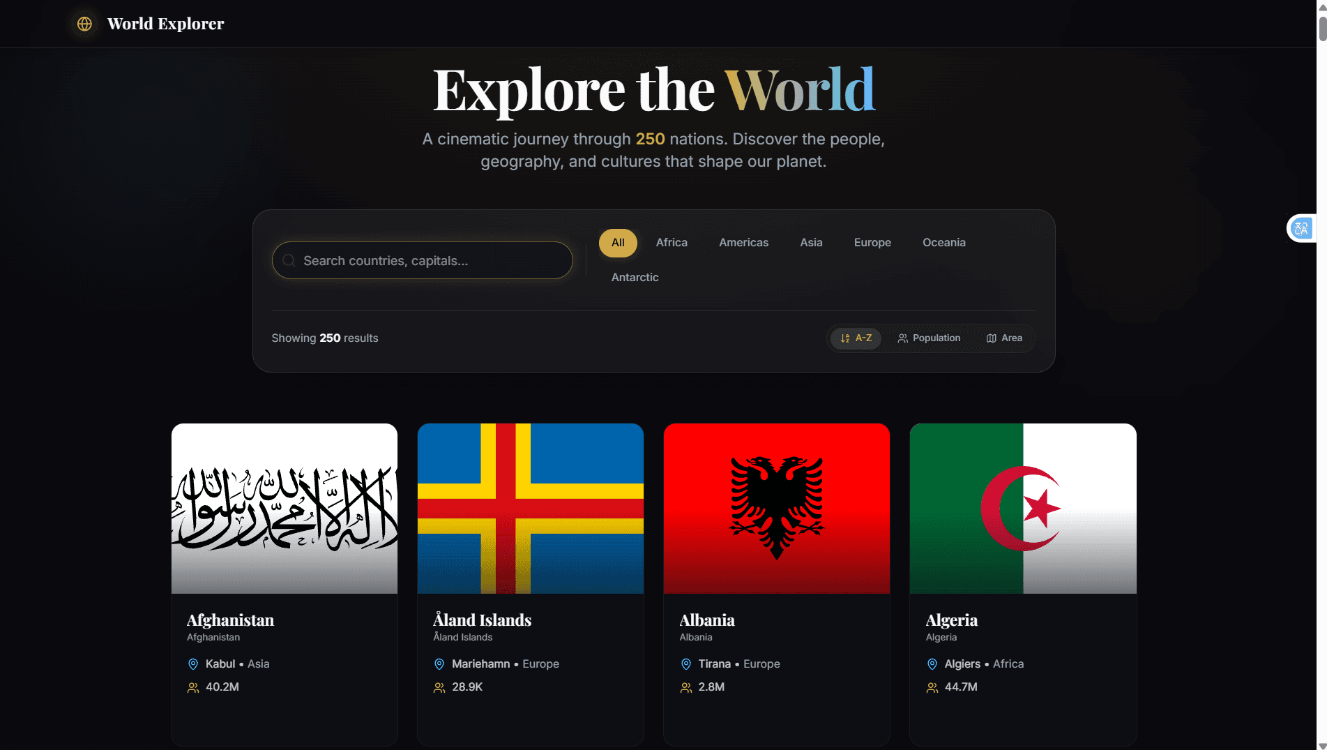 Screenshot of REST Countries Explorer — Country Explorer