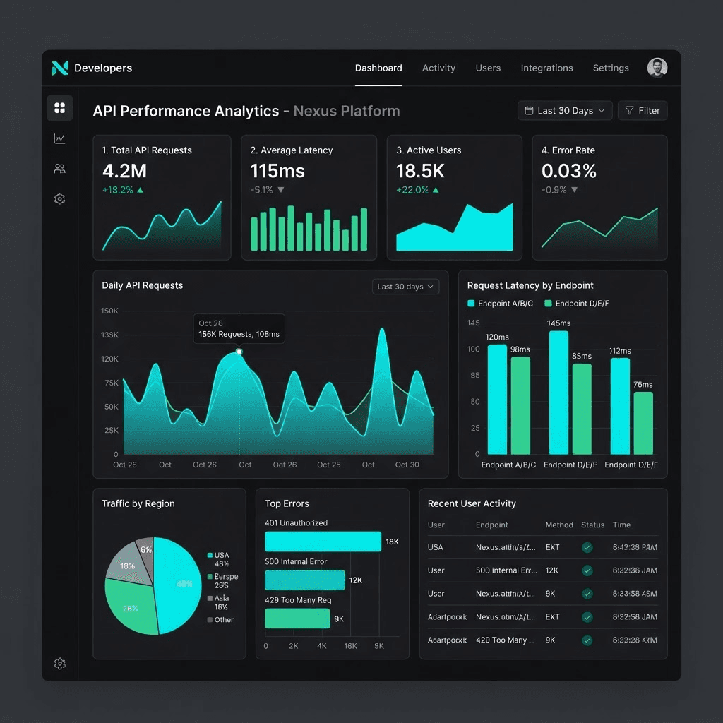 Screenshot of DevMetrics — Analytics Dashboard